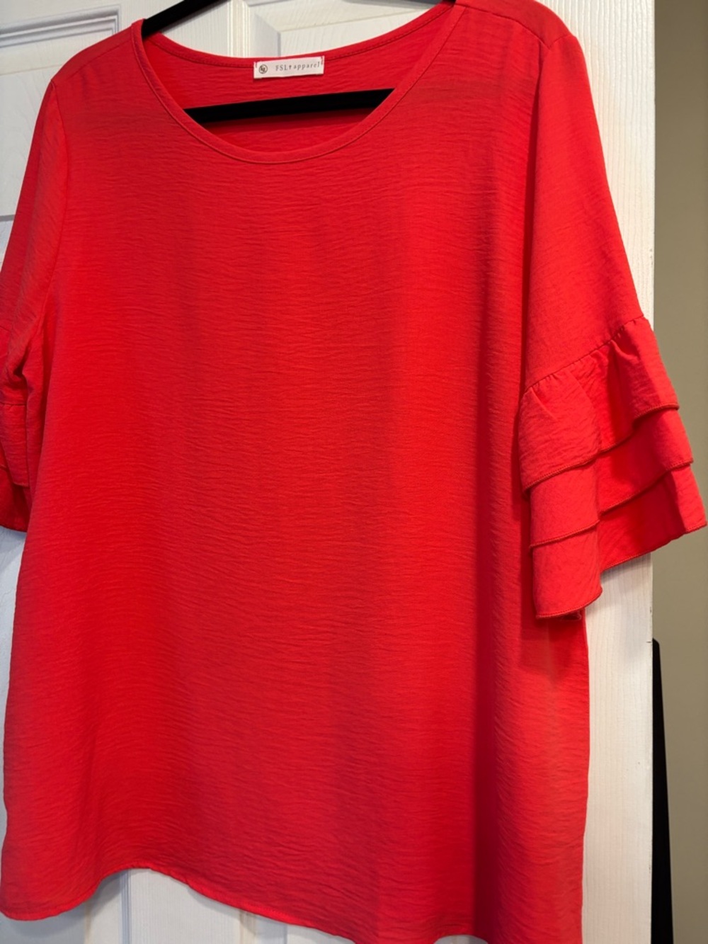 Bright coral Ruffle Sleeve Blouse